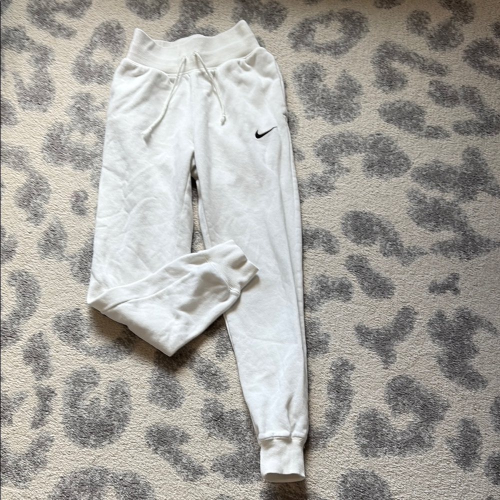 Nike White Jogger Sweatpants with Elastic Cuffs